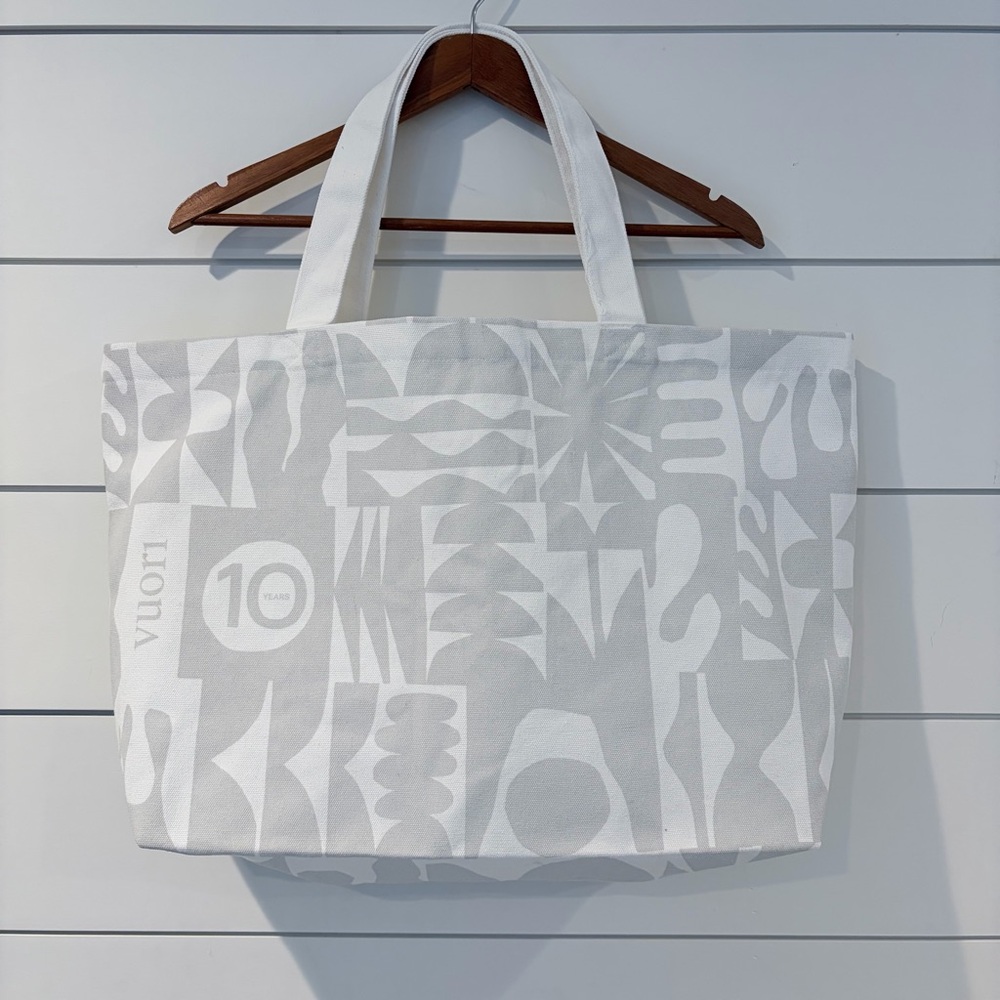 Vuori 10 Year Anniversary Abstract Canvas Tote Bag Light Grey Graphic Shopper
